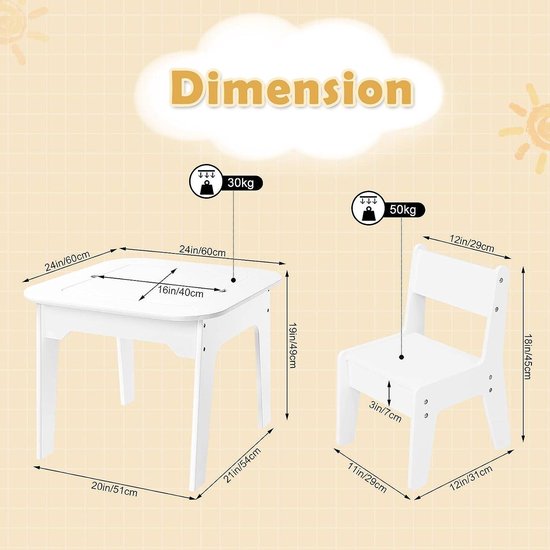 BukkitBow - Vierkante Kindertafel met Schrijftafel en 2 Stoelen van BukkitBow — afbeelding 2