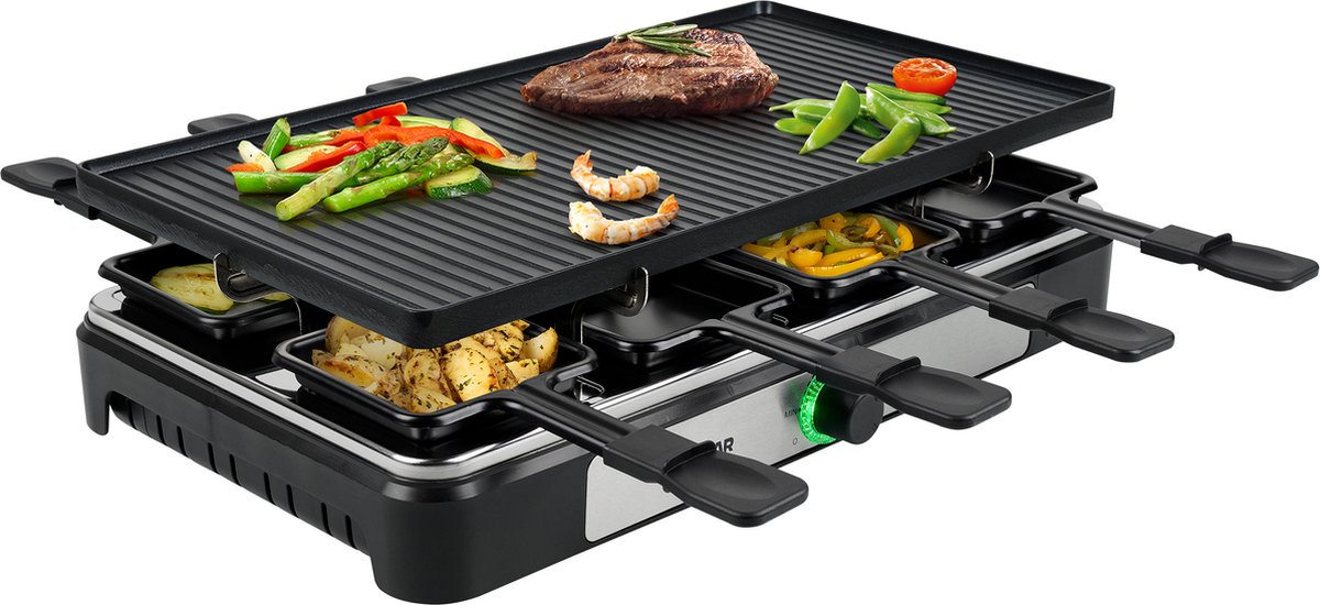 Gourmetstel Tristar RA-2748 - Raclette met omkeerbare grillplaat - Gourmetset voor 8 personen - Bakplaat Gourmet Raclette én teppanyaki - Zwart