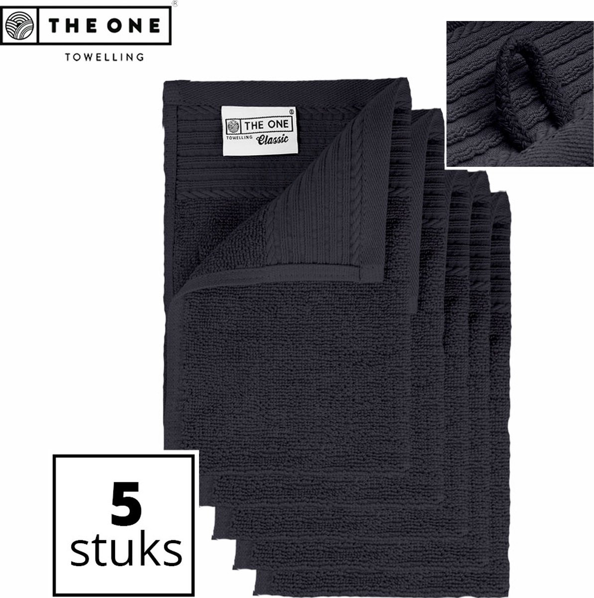 The One Towelling Classic Gastendoeken - 30 x 50 cm - 5 Stuks - Voordeelverpakking - Hoge vochtopname - 100% Zacht katoen - Antraciet