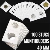 Allernieuwste.nl® 100 stuks 40 mm Kartonnen Munthouders Te Nieten - Beschrijfbaar Karton - Munt Houders Wit 40 mm