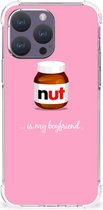 Silicone Hoesje Geschikt voor iPhone 15 Pro Max Telefoonhoesje met doorzichtige rand Nut Boyfriend