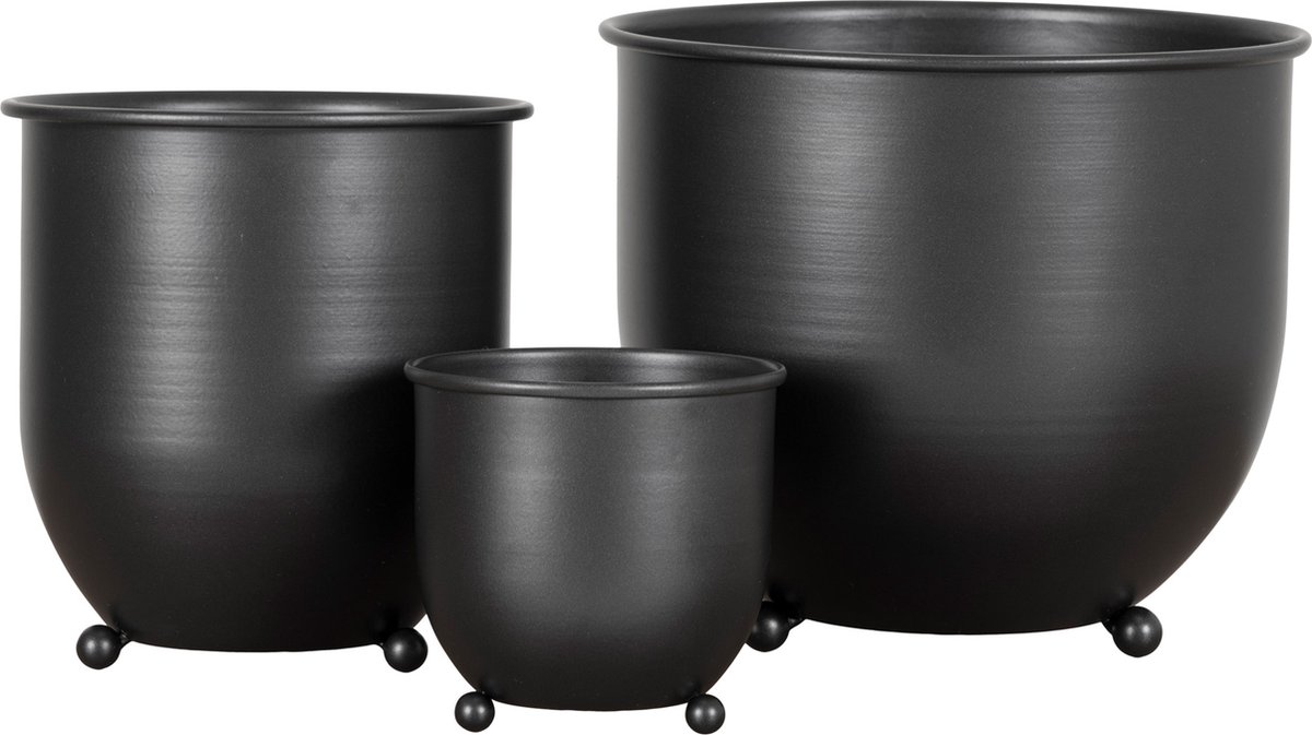 House Nordic - Bloempot set - Nova - Set/3 - Metaal - zwart