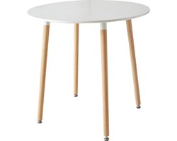 Moderne Eettafel - 4 Persoons Tafel - Hout - Wit - Rond - Industrieel - Koffietafel - Tafel - Tafeltje