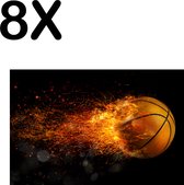 BWK Textiele Placemat - Vlammende Basketball - Set van 8 Placemats - 45x30 cm - Polyester Stof - Afneembaar