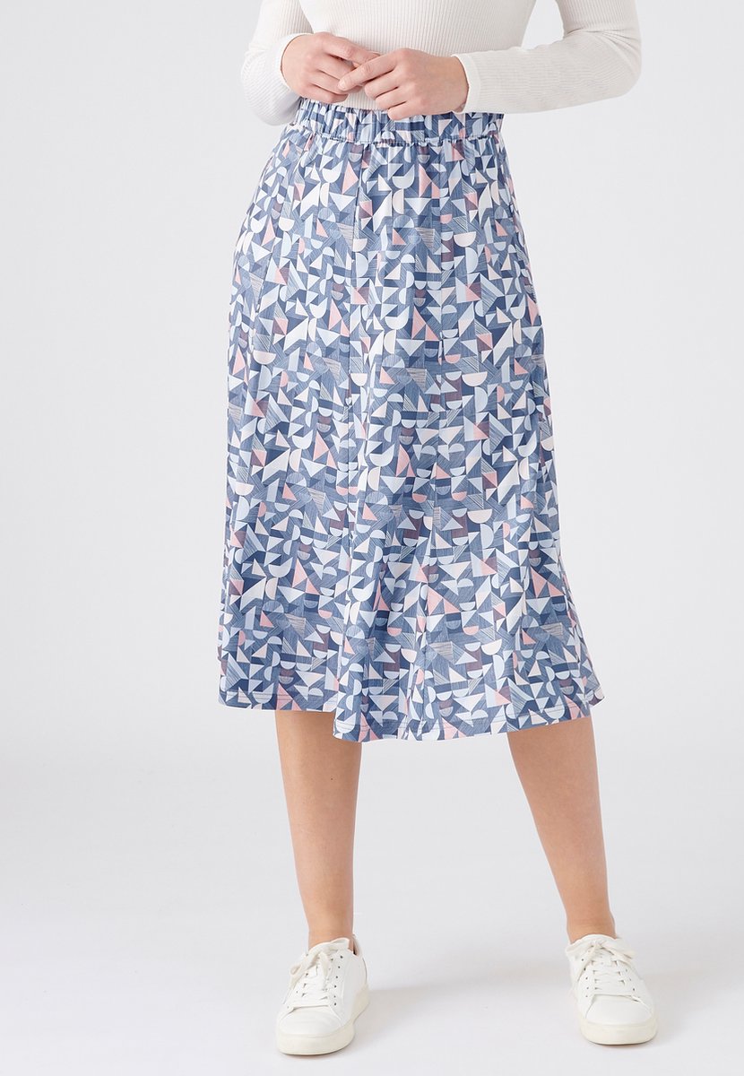 Damart - Rok in stretchtricot met print - Dames - Blauw - M