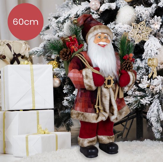 FIGURINE PÈRE NOËL debout décoration Père Noël rouge luxe ornement de Noël  60 cm EUR 24,30 - PicClick FR