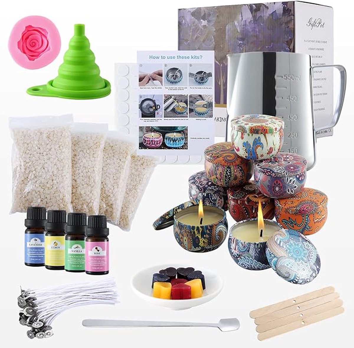 Doe het zelf Kaarsen Maken - Geurkaarsen Starterset - Cadeauset - Kaarsenmaker - DIY Candle Making - met Handleiding
