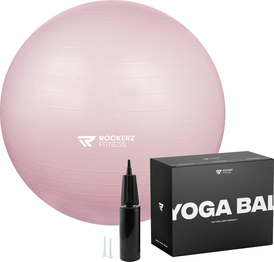 Rockerz Yoga bal inclusief pomp - Fitness bal - Zwangerschapsbal - 75 cm - Roze