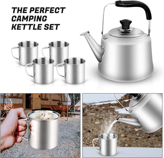 Bouilloire De Camping En Inox – Cafetière / Théière Pour Randonnée – Noire