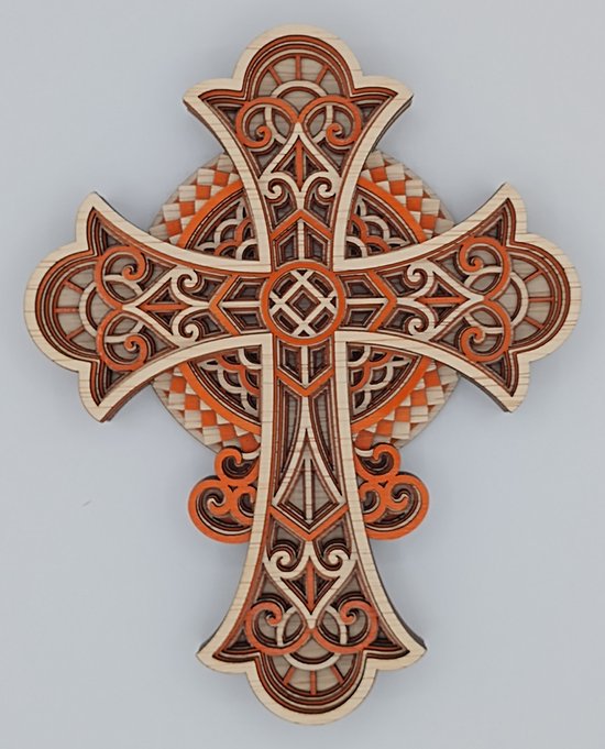Croix Mandala en couches 3D durable faite à la main Klein Oranje