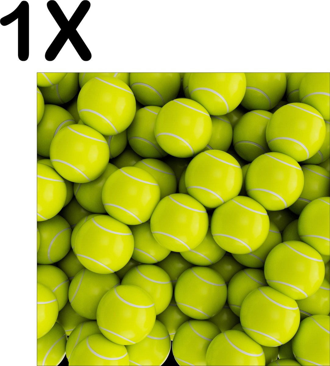 BWK Textiele Placemat - Tennis Ballen op een Hoop - Set van 1 Placemats - 50x50 cm - Polyester Stof - Afneembaar