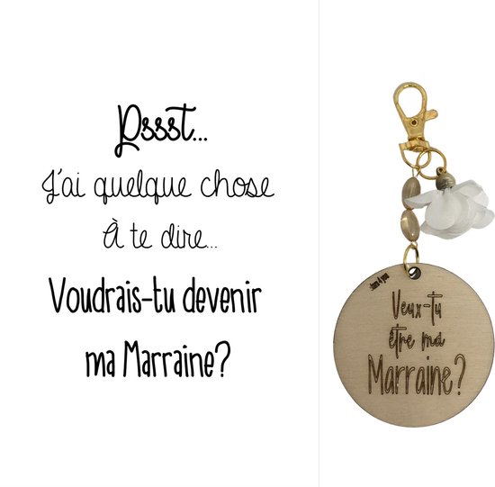 Porte-clés Veux-tu être ma marraine? | beige | pssst...