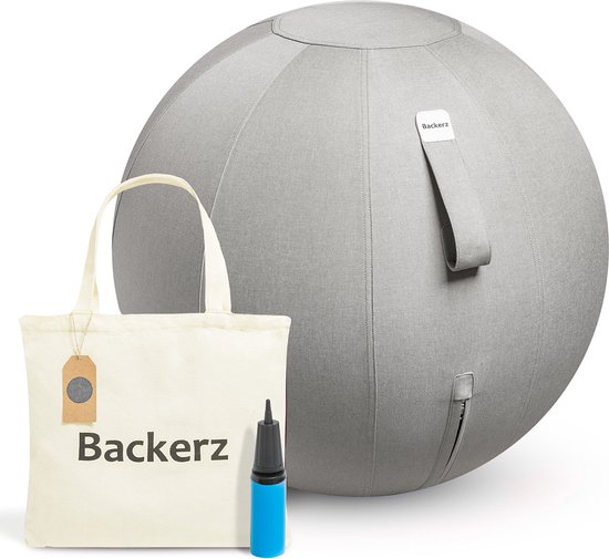 Backerz® Zitbal Kantoor en Thuis 65 CM - Luxe Yoga Bal - Zitballen met Hoes - Ergonomische Bureaustoel Bal - Linnen Lichtgrijs