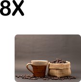 BWK Luxe Placemat - Koffie met Koffiebonen Zakje - Set van 8 Placemats - 35x25 cm - 2 mm dik Vinyl - Anti Slip - Afneembaar