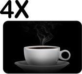 BWK Luxe Placemat - Kopje Koffie met Zwarte Achtergrond - Set van 4 Placemats - 45x30 cm - 2 mm dik Vinyl - Anti Slip - Afneembaar