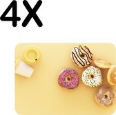 BWK Stevige Placemat - Koffie en Donuts op een Gele Achtergrond - Set van 4 Placemats - 40x30 cm - 1 mm dik Polystyreen - Afneembaar