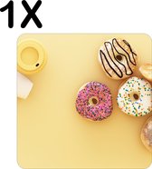 BWK Luxe Placemat - Koffie en Donuts op een Gele Achtergrond - Set van 1 Placemats - 40x40 cm - 2 mm dik Vinyl - Anti Slip - Afneembaar