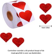 Rol met 500 Rode Hartjes stickers - Let op: glittert niet! - 2.5 cm diameter - Heart - Hearts - Love - Liefde - Valentijnsdag - Cupido - Rood - Red - Decoratie - Versiering - Verjaardag