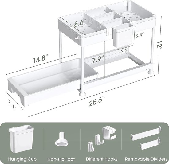 Organizer voor onder de gootsteen - 2 stuks badkamerkastorganizer - 2