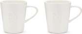 Riviera Maison Koffiemok, Mok met oor, RM logo - RM Monogram Coffee Mug 230 ml - wit - Porselein - set van 2 stuks