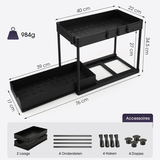 Relaxdays Kitchen Cabinet Organiser, Set of 2, with 2 Levels