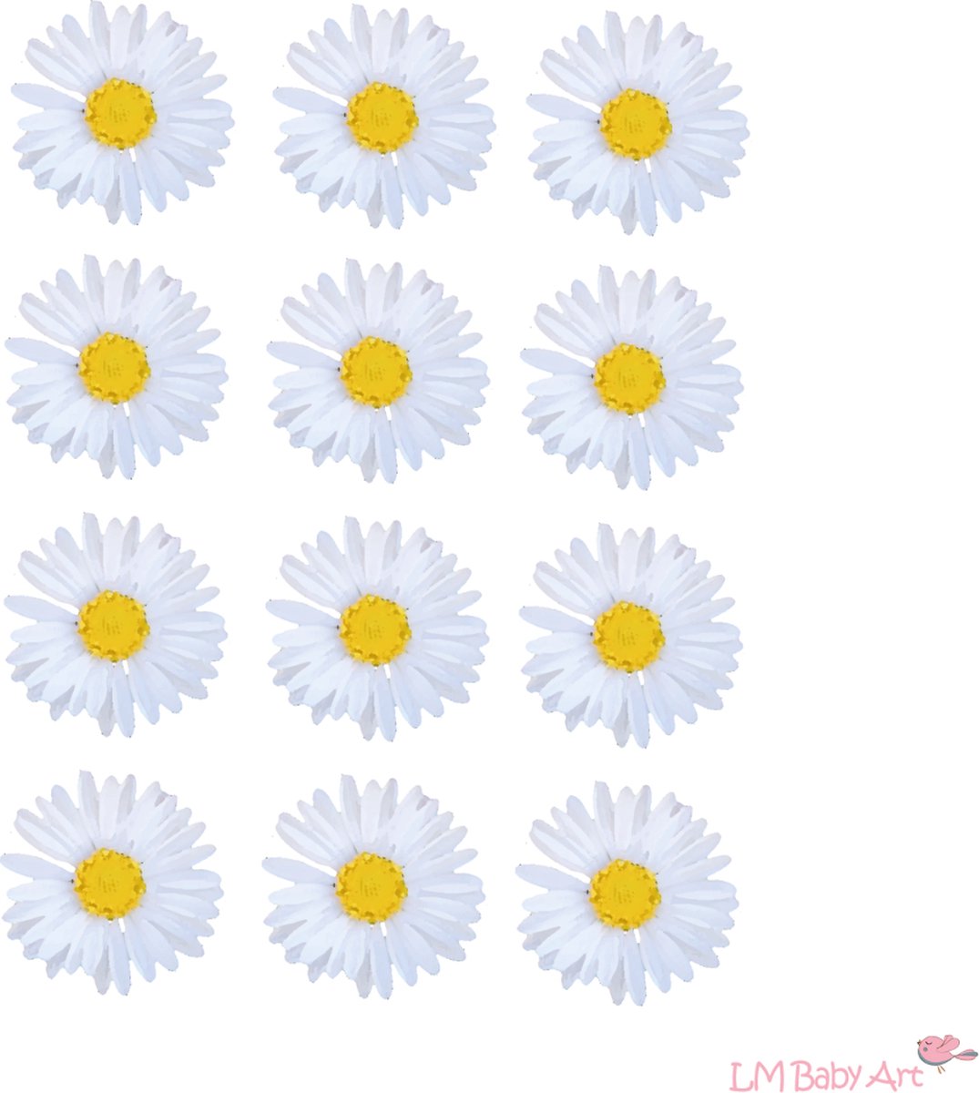 Madeliefjes muurstickers | 12 madeliefjes muurstickers | Babykamer decoratie | 12 stickers 5x5cm