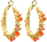 Boucles d'oreilles avec perles de verre - Acier inoxydable - 3,5 cm - Doré et Oranje