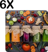 BWK Flexibele Placemat - Kleurrijke Potten met Groente en Fruit - Set van 6 Placemats - 50x50 cm - PVC Doek - Afneembaar