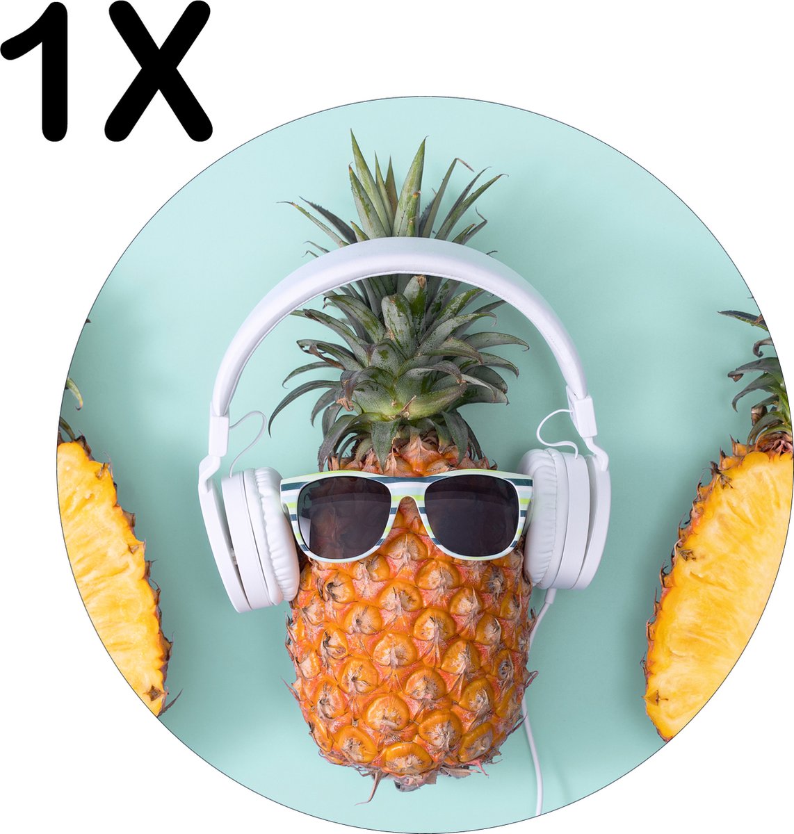 BWK Luxe Ronde Placemat - Hippe Ananassen met Zonnebril en Koptelefoon - Set van 1 Placemats - 40x40 cm - 2 mm dik Vinyl - Anti Slip - Afneembaar