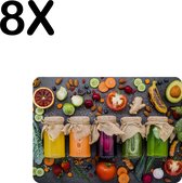 BWK Luxe Placemat - Kleurrijke Potten met Groente en Fruit - Set van 8 Placemats - 35x25 cm - 2 mm dik Vinyl - Anti Slip - Afneembaar