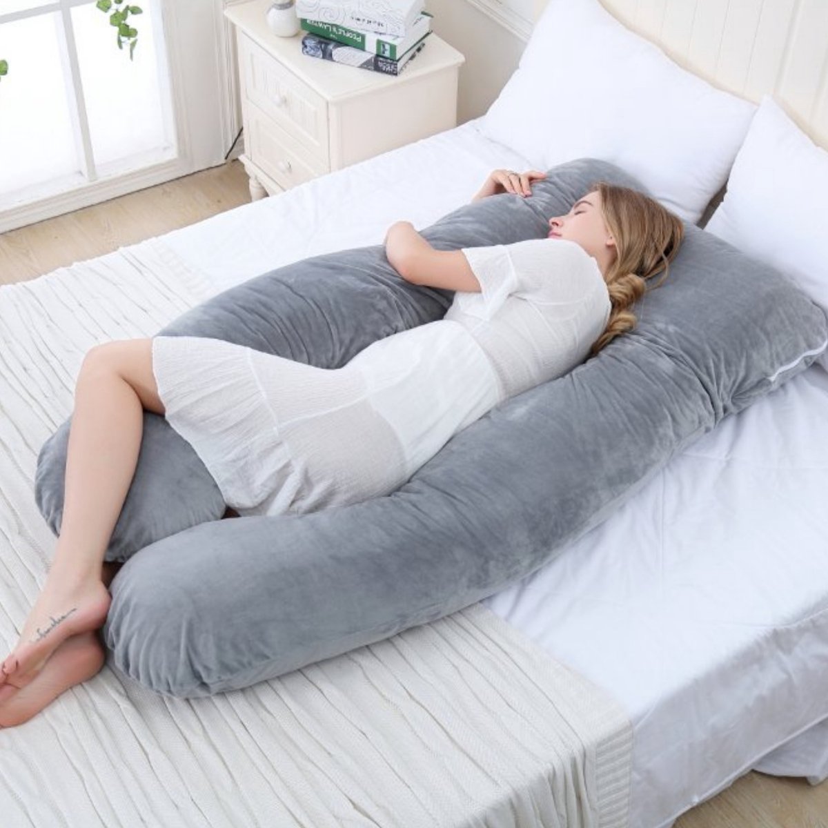 Home4u Zwangerschapskussen XXL - Zijslaapkussen - Lichaamskussen - Body Pillow - U vorm - Teddy Bruin