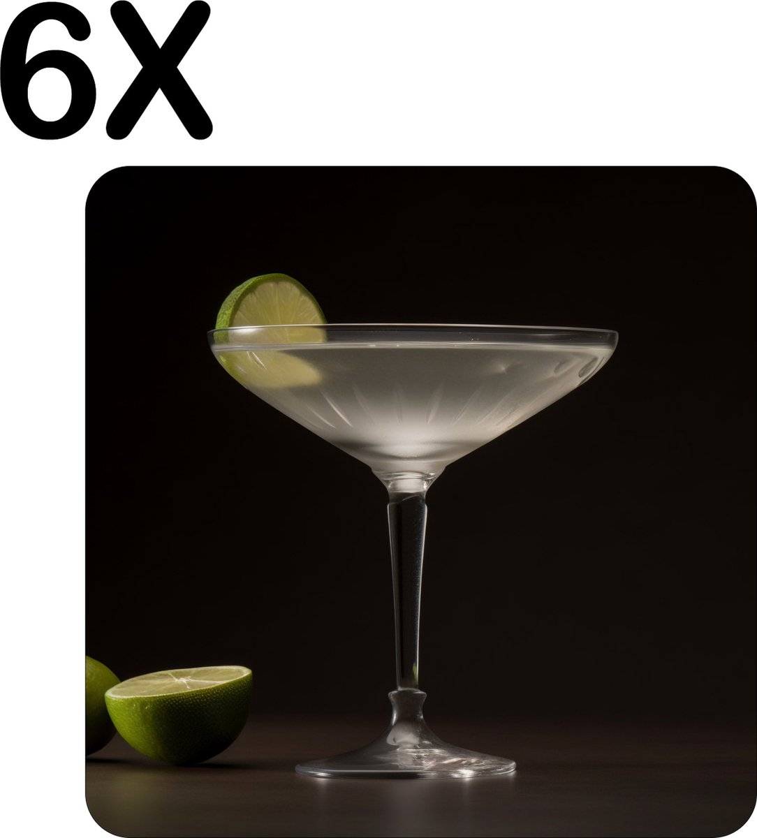 BWK Luxe Placemat - Citrus Cocktail in het Donker - Set van 6 Placemats - 40x40 cm - 2 mm dik Vinyl - Anti Slip - Afneembaar