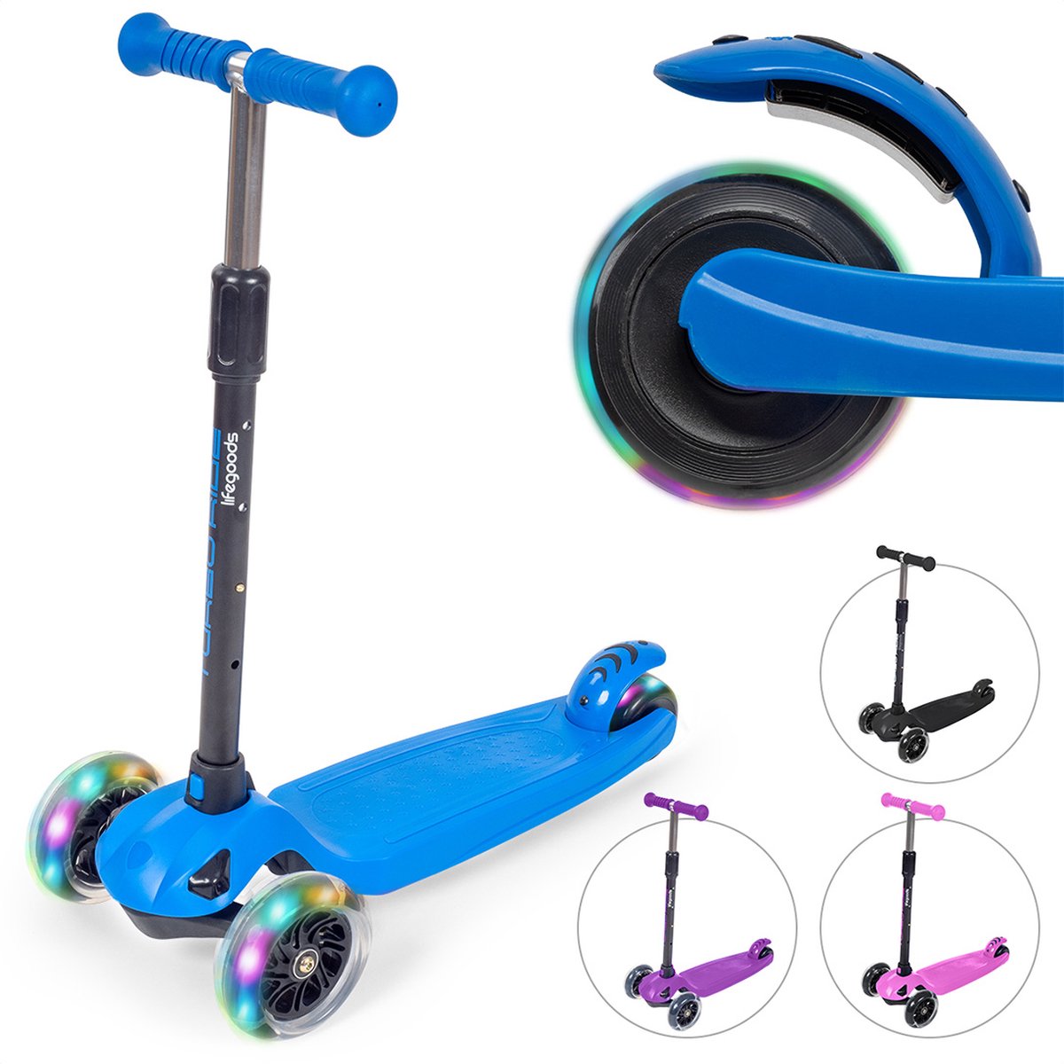 LifeGoods TurboRide - Scooter pour enfants avec 3 Roues lumineuses - 5-8  ans - Pliable