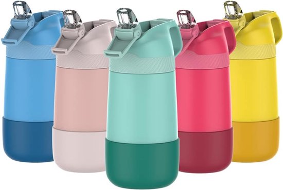 Gourde pour enfants en acier inoxydable avec paille anti-fuite 350 ml sans  BPA flacon