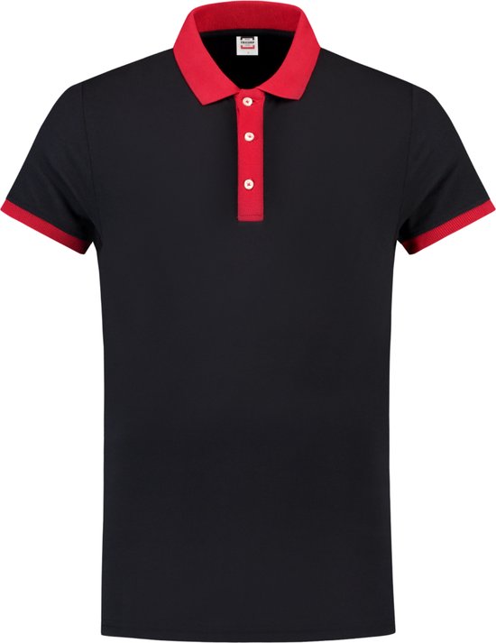 Tricorp poloshirt bi-color fitted - Casual - 201002 - navy-rood - maat XXS