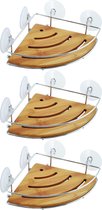 Support de douche/support de salle de bain MSV - 3x - modèle d'angle - bois de bambou - métal - 20 x 20 cm