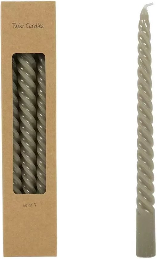 Gedraaide kaarsen - Twist Kaarsen - 25cm - Grijs - 3 Stuks