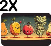 BWK Luxe Placemat - Getekend Vrolijk Fruit - Set van 2 Placemats - 45x30 cm - 2 mm dik Vinyl - Anti Slip - Afneembaar