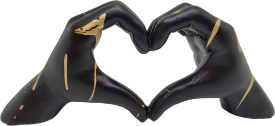 Gilde Handwerk - Love Sign Hands - Zwart goud Beeld Sculptuur - Polyresin liefdes handen hart