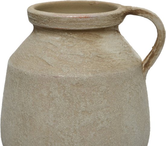 Vase Decoris modèle cruche/bouteille - terre cuite - blanc crème - D22 x H25 cm - vintage