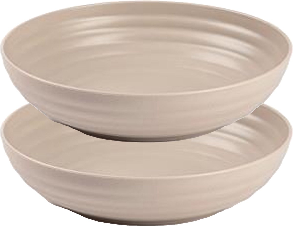 Plasticforte Rond bord/camping - 8x - diep bord - D22 cm - taupe - kunststof - onbreekbaar