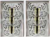 Decoris decoratie vlinders op clip - 6x - wit - 12 x 8 cm - hobbydecoratieobject
