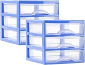 Plasticforte Ladeblokje/bureau organizer 2x lades - blauw/transparant - L18 x B21 x H17 cm - plastic