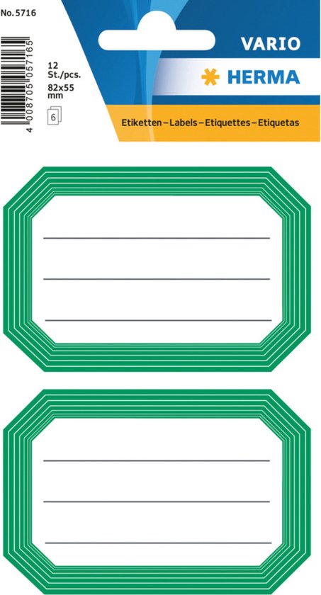 Herma Schoolboeken etiketten - stickers - 12x - groen/wit - 8.2 x 5.5 cm