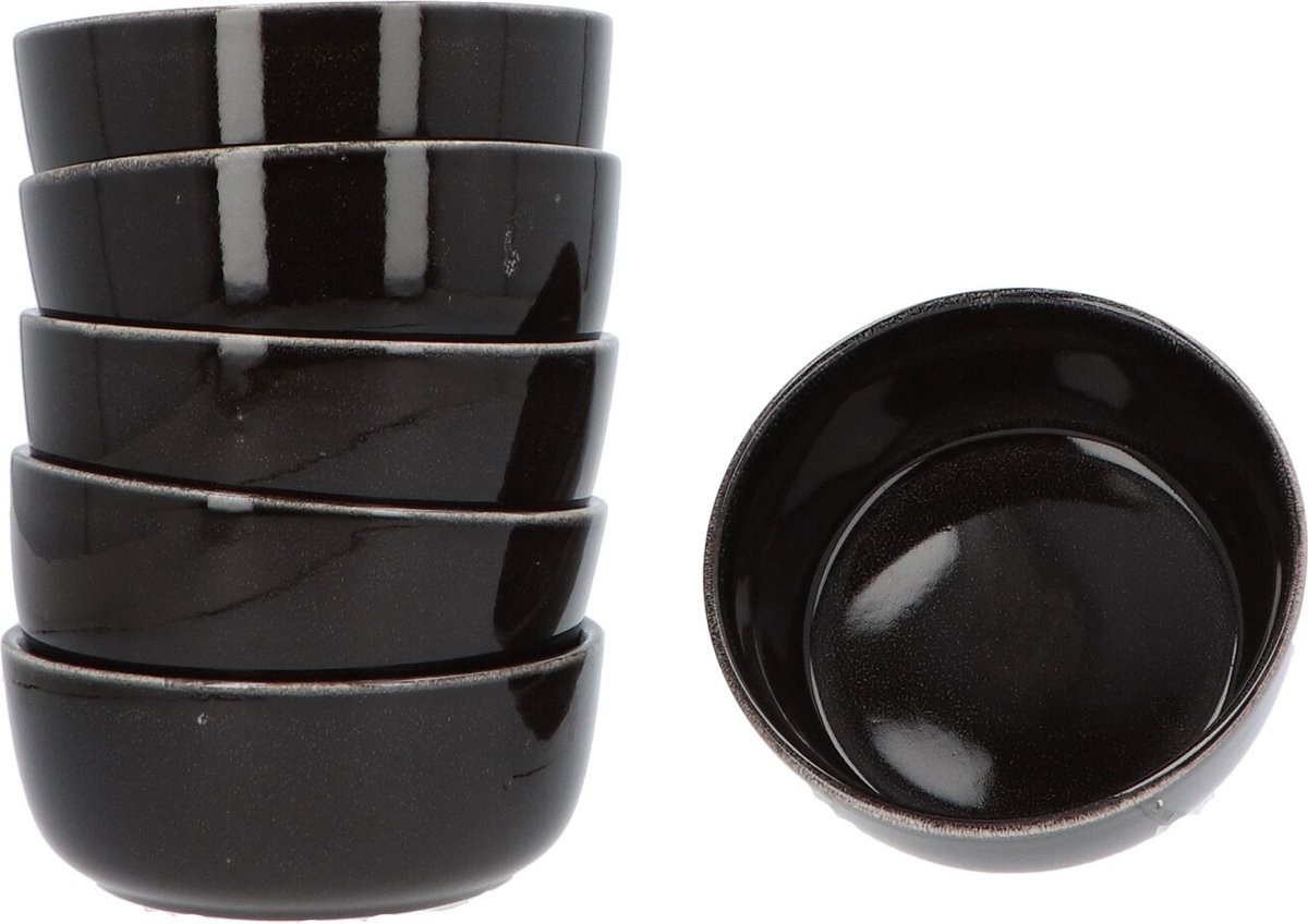 6 stuks Kommen Keramiek Terre Geglazuurd 15 cm - Zwart