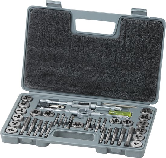 Orion Motor Tech 40-delige draadtapset en draadsnijders met metalen schroefdraad M3-M12, gereedschapsset voor tappen en schroefdraad GCr15 voor draadreparatie, blauwe koffer