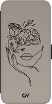 Bookcase hoesje met pasjes - Geschikt voor Samsung Galaxy S20 FE - Oneline Face Flower - Bruin - Geometrisch patroon - Kunstleer - Casevibes