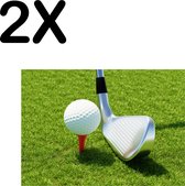 BWK Textiele Placemat - Golfbal en Golfclub op het Gras - Set van 2 Placemats - 40x30 cm - Polyester Stof - Afneembaar