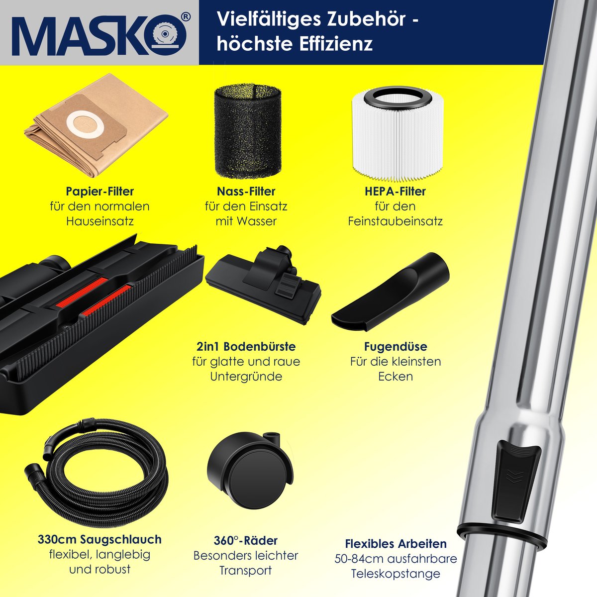 MASKO® Alleszuiger Nat- en Droogzuiger 1800W + stopcontact, Blaasfunctie, Droog- & natzuigen | Industriële stofzuiger vuilreservoir 30L Bouwstofzuiger - Rood – foto 6