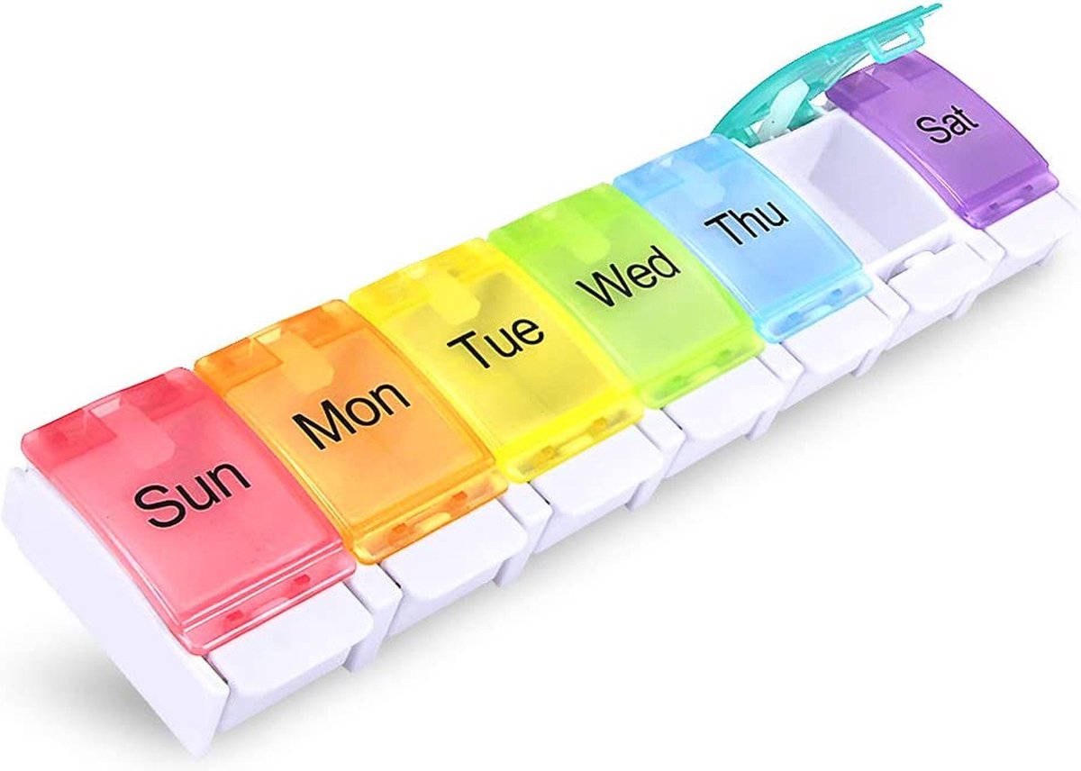 Goedkoopste DW4Trading Regenboog Medicijn Opbergdoosje - Pillendoos Voor 7 Dagen - met Handig Kliksysteem - Grote Vakken met Sterke Vergrendeling - Engelstalig
